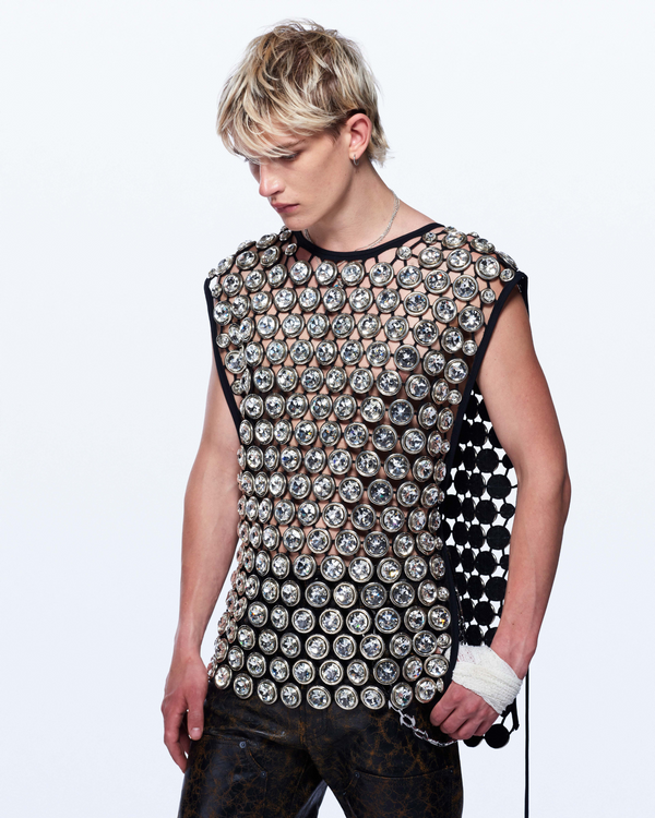 David Koma ALLOVER CRYSTAL EMBROIDERED TOP SILVER