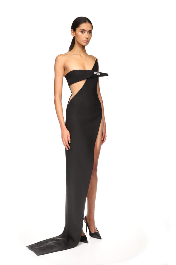 David Koma ASYMMETRIC CUT OUT GOWN BLACK/SILVER