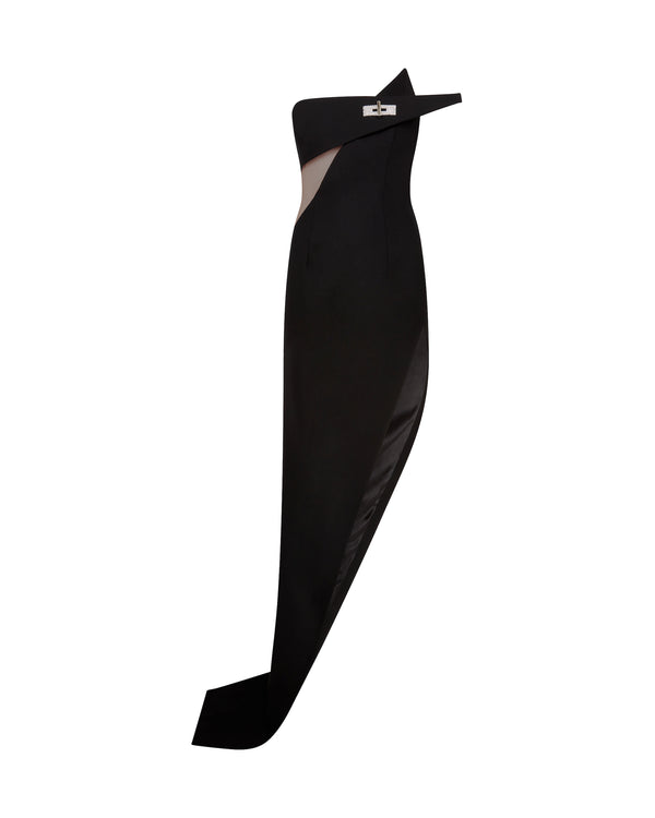 david koma ASYMMETRIC CUT OUT GOWN BLACK/SILVER