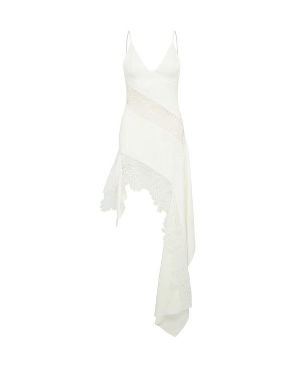 david koma ASYMMETRIC LACE INSERT DRESS WHITE