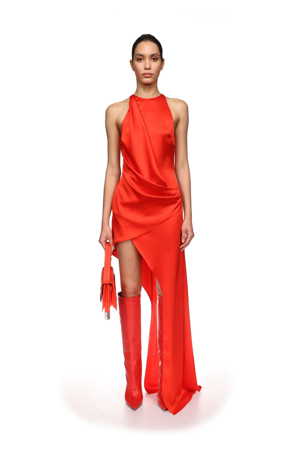 David Koma ASYMMETRIC SATIN DRAPE GOWN PINK