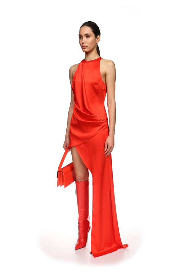 David Koma ASYMMETRIC SATIN DRAPE GOWN PINK