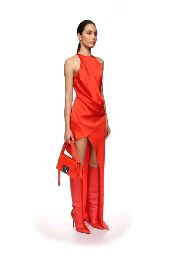 David Koma ASYMMETRIC SATIN DRAPE GOWN PINK
