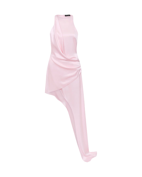 david koma ASYMMETRIC SATIN DRAPE GOWN PINK