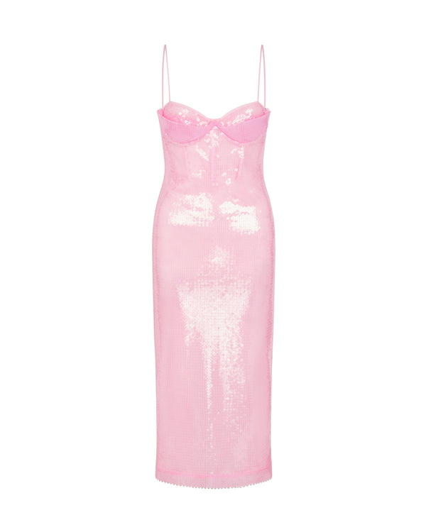 david koma BALCONETTE BRA SEQUIN MIDI DRESS PINK