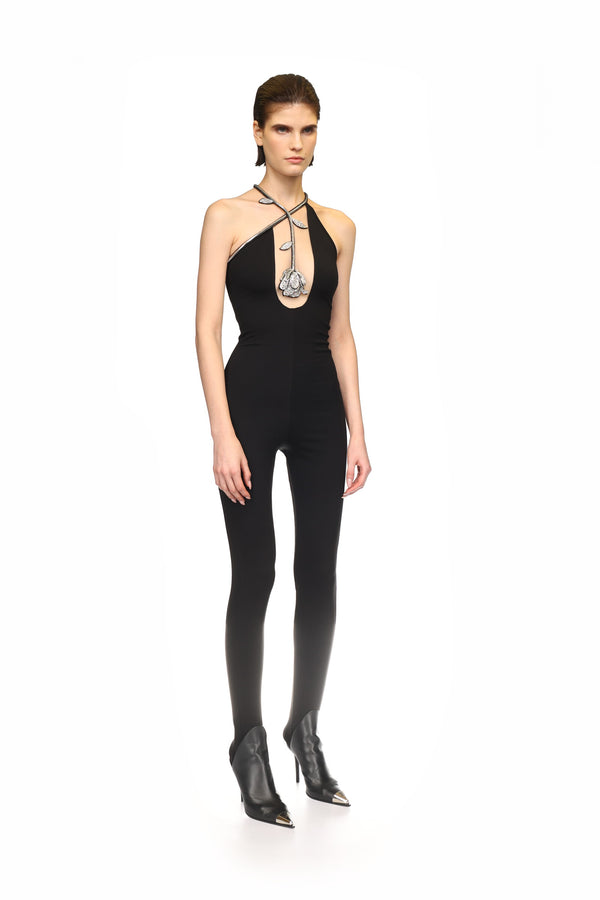 David Koma BLACK CRYSTAL ROSE JUMPSUIT BLACK