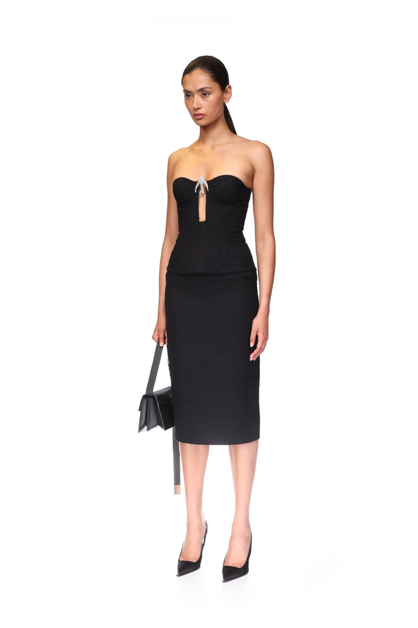 David Koma BOUCLE MIDI SKIRT BLACK