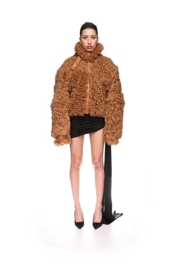 David Koma BROWN CURLY SHEARLING JACKET BROWN