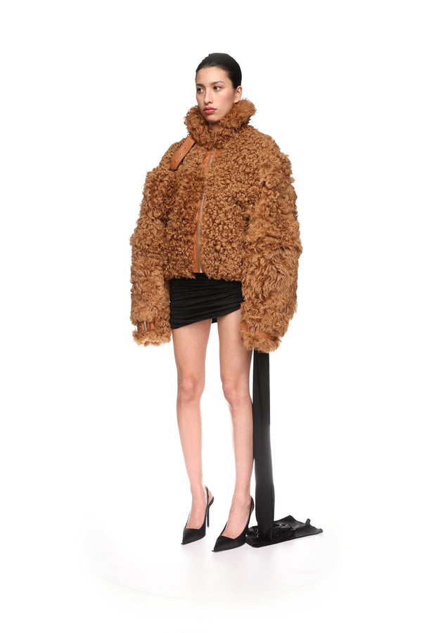 David Koma BROWN CURLY SHEARLING JACKET BROWN