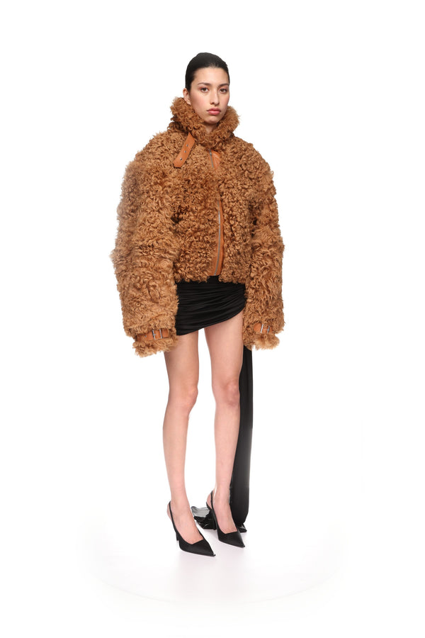 David Koma BROWN CURLY SHEARLING JACKET BROWN