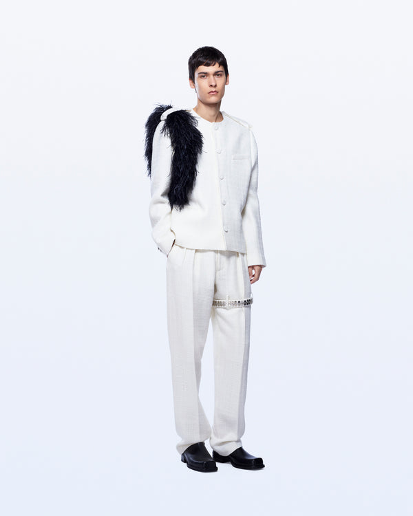 David Koma COLLARLESS BOUCLE WOOL JACKET WHITE