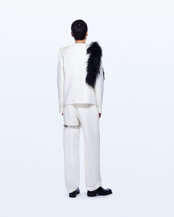 David Koma COLLARLESS BOUCLE WOOL JACKET WHITE