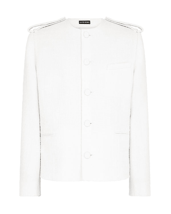 david koma COLLARLESS BOUCLE WOOL JACKET WHITE