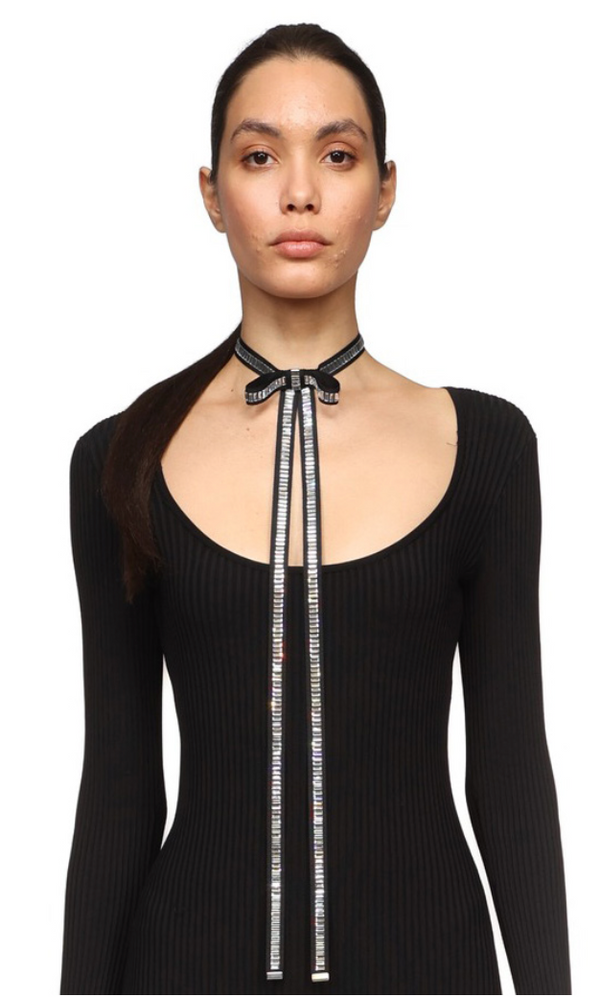 david koma CRYSTAL BOW CHOKER IN BLACK BLACK