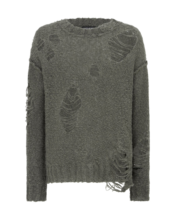 david koma DISTRESSED KNIT CHUNKY JUMPER GREY