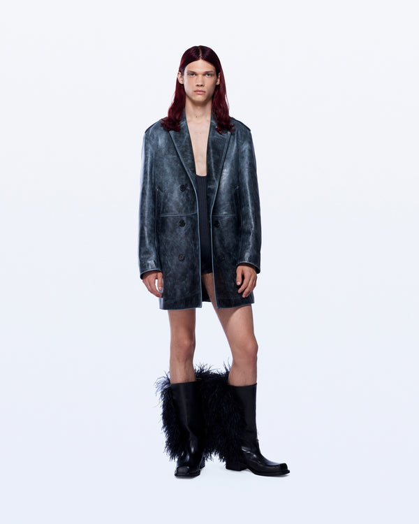 David Koma DISTRESSED LEATHER COAT DISTRESSED GREY