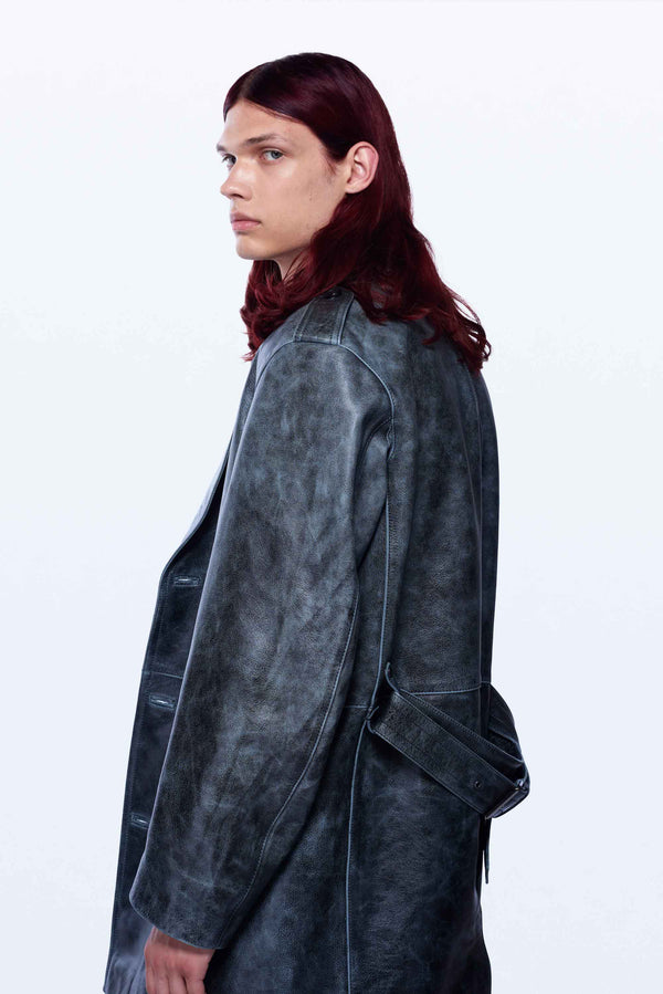David Koma DISTRESSED LEATHER COAT DISTRESSED GREY