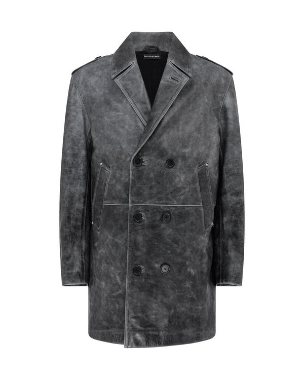 david koma DISTRESSED LEATHER COAT DISTRESSED GREY