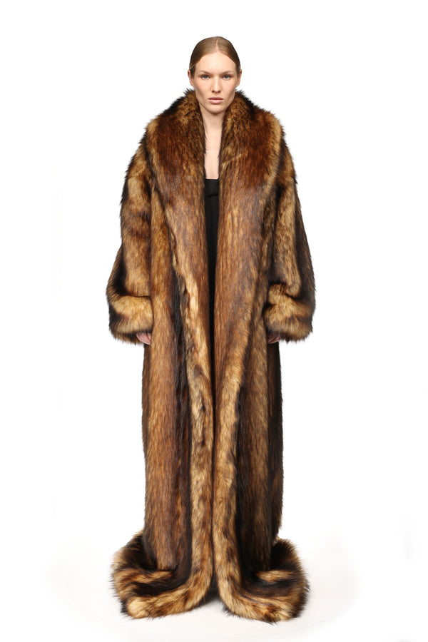 David Koma FAUX-FUR OVERSIZED COAT BROWN