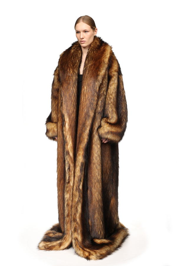 David Koma FAUX-FUR OVERSIZED COAT BROWN