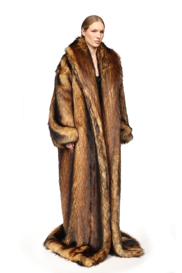 David Koma FAUX-FUR OVERSIZED COAT BROWN