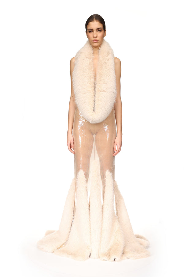 David Koma FAUX-FUR STOLE IVORY