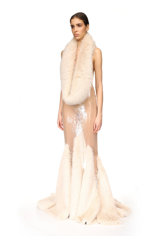 David Koma FAUX-FUR STOLE IVORY