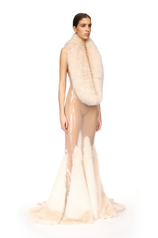 David Koma FAUX-FUR STOLE IVORY