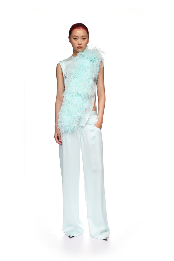 David Koma FEATHER PANEL SATIN TOP MINT
