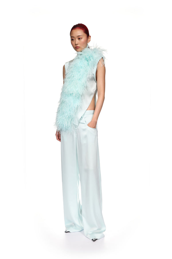 David Koma FEATHER PANEL SATIN TOP MINT