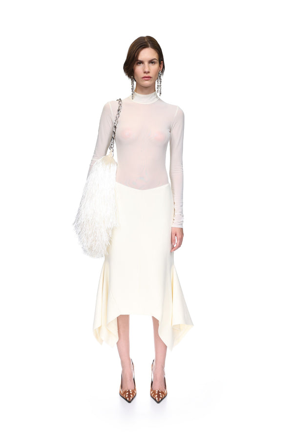 David Koma FLOUNCE HEM MIDI SKIRT CREAM