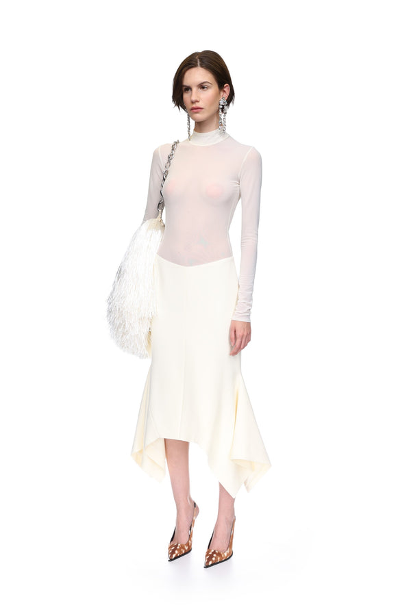 David Koma FLOUNCE HEM MIDI SKIRT CREAM