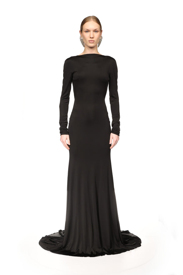 David Koma GATHER DETAIL AND OPEN BACK GOWN BLACK