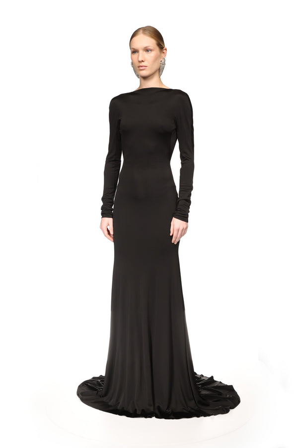 David Koma GATHER DETAIL AND OPEN BACK GOWN BLACK