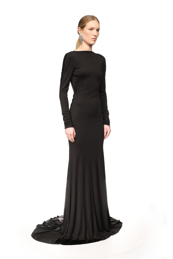David Koma GATHER DETAIL AND OPEN BACK GOWN BLACK