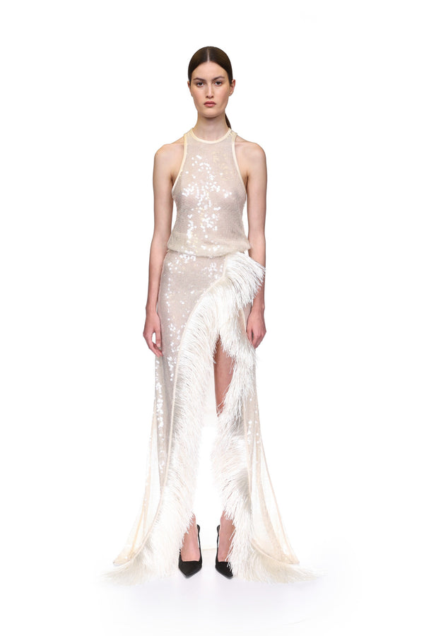 David Koma HALTERNECK SEQUIN TANK TOP CREAM