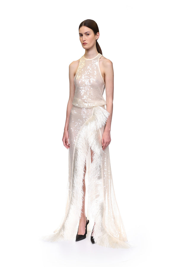 David Koma HALTERNECK SEQUIN TANK TOP CREAM