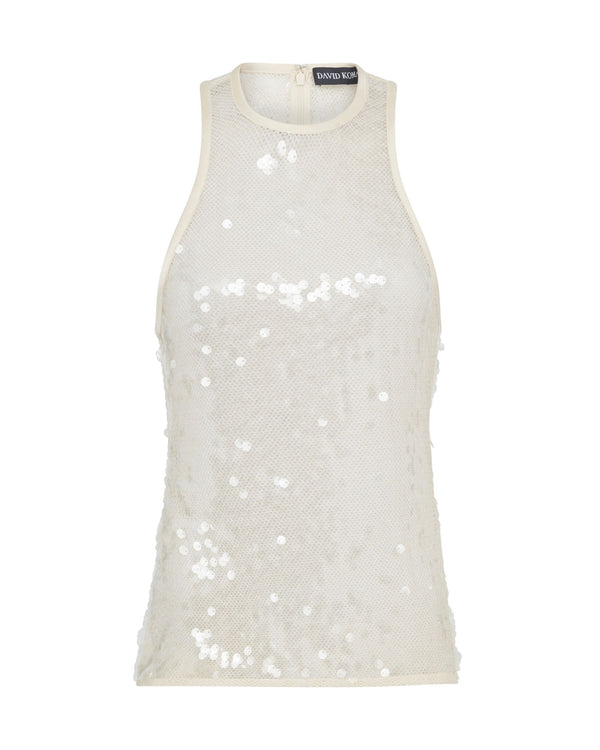 david koma HALTERNECK SEQUIN TANK TOP CREAM
