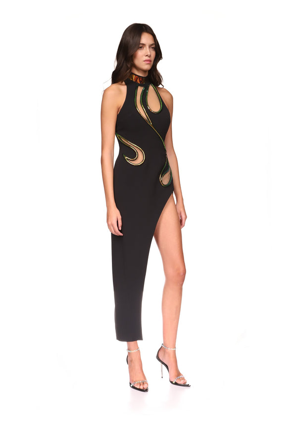 David Koma IRIDESCENT PVC CUT-OUT MIDI DRESS BLACK