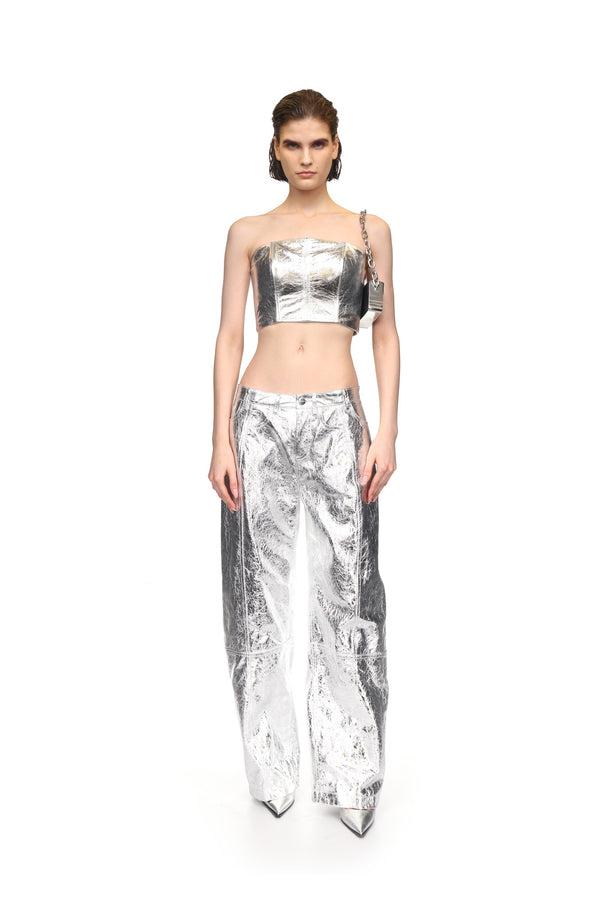 David Koma LEATHER BANDEAU SILVER