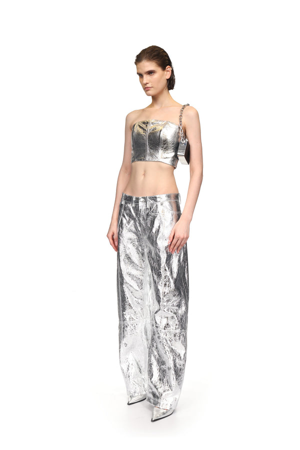 David Koma LEATHER BANDEAU SILVER