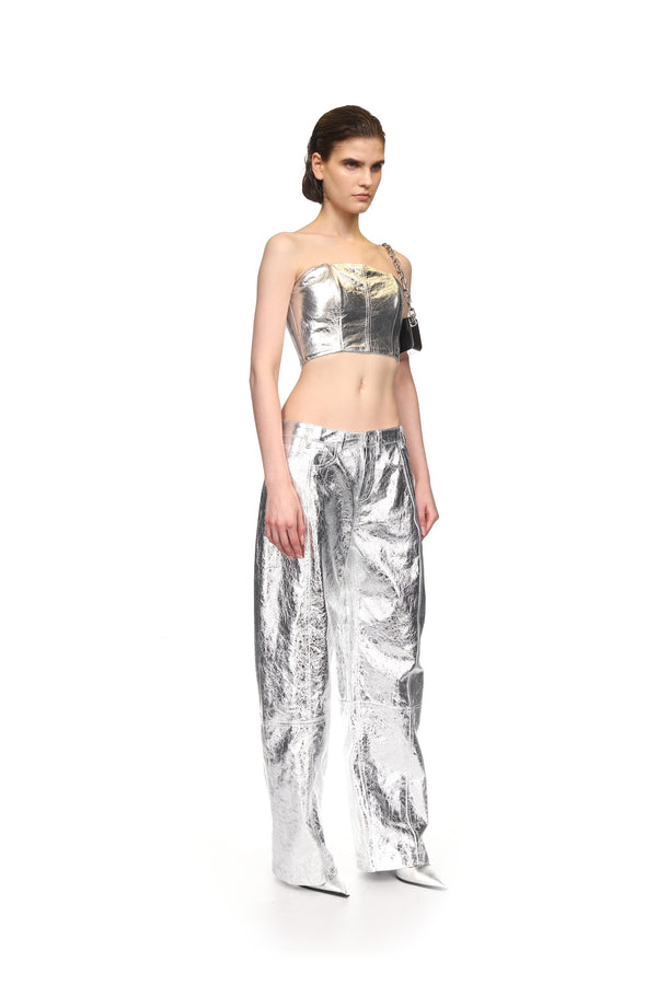 David Koma LEATHER BANDEAU SILVER
