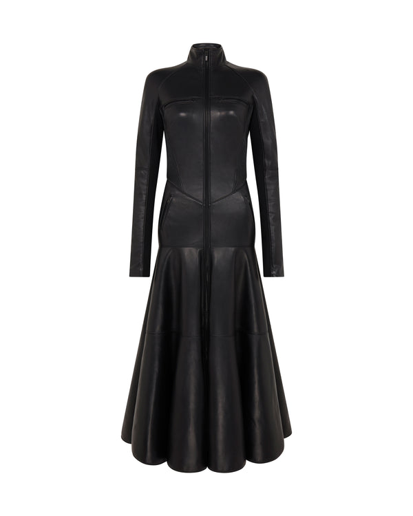 david koma LEATHER COAT DRESS BLACK