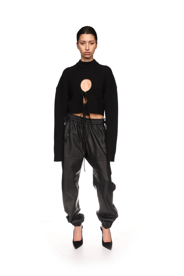 David Koma LEATHER TRACK PANTS BLACK