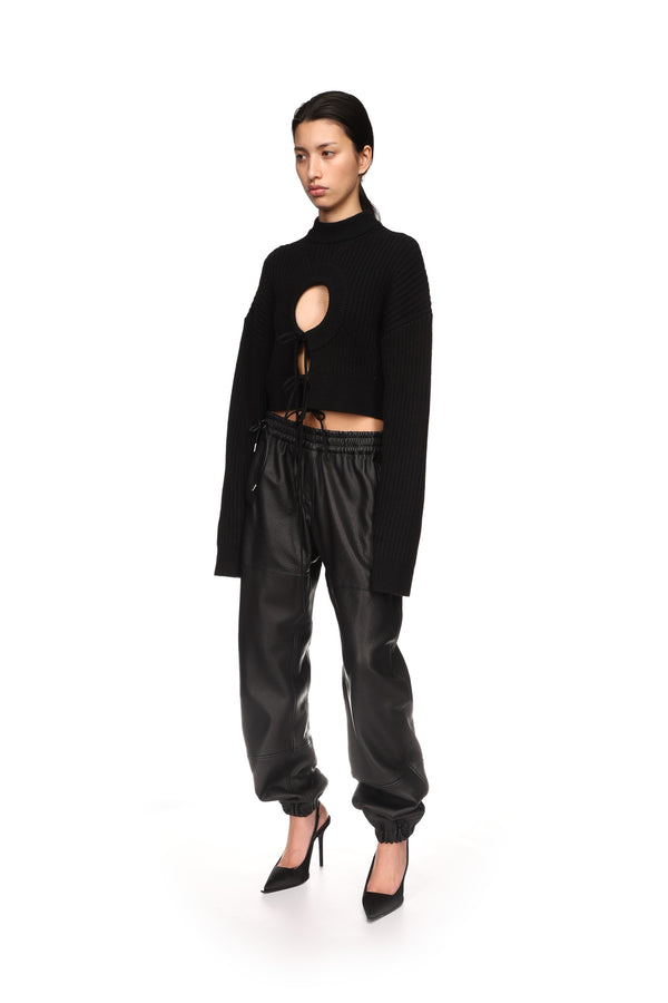 David Koma LEATHER TRACK PANTS BLACK