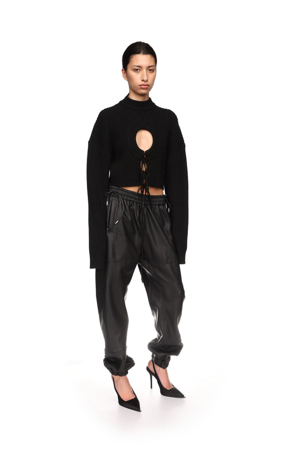 David Koma LEATHER TRACK PANTS BLACK