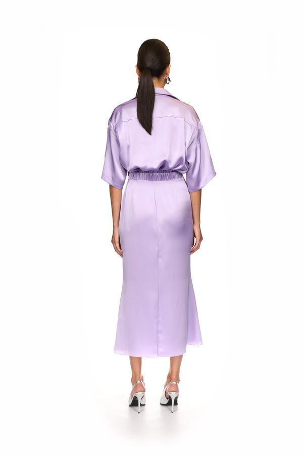 David Koma LILAC SATIN SHIRT MIDI DRESS LILAC