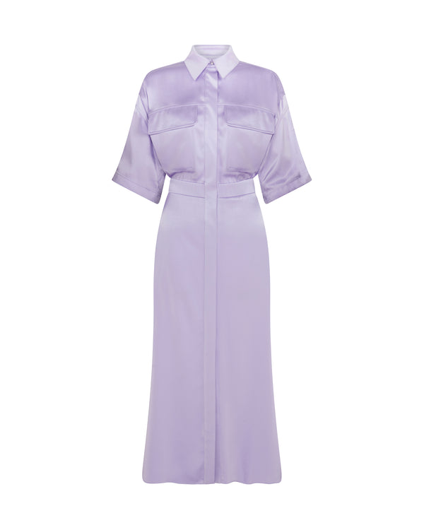 david koma LILAC SATIN SHIRT MIDI DRESS LILAC