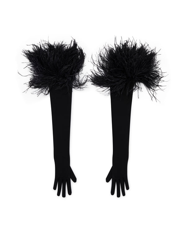 david koma LONG GLOVES WITH FEATHERS BLACK