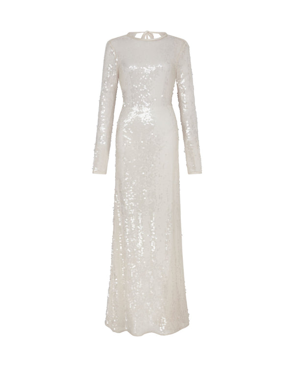 david koma LONG SLEEVED SEQUIN GOWN CREAM